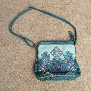 Cowgirl trendy turquoise leather studded purse crossbody bag western wear